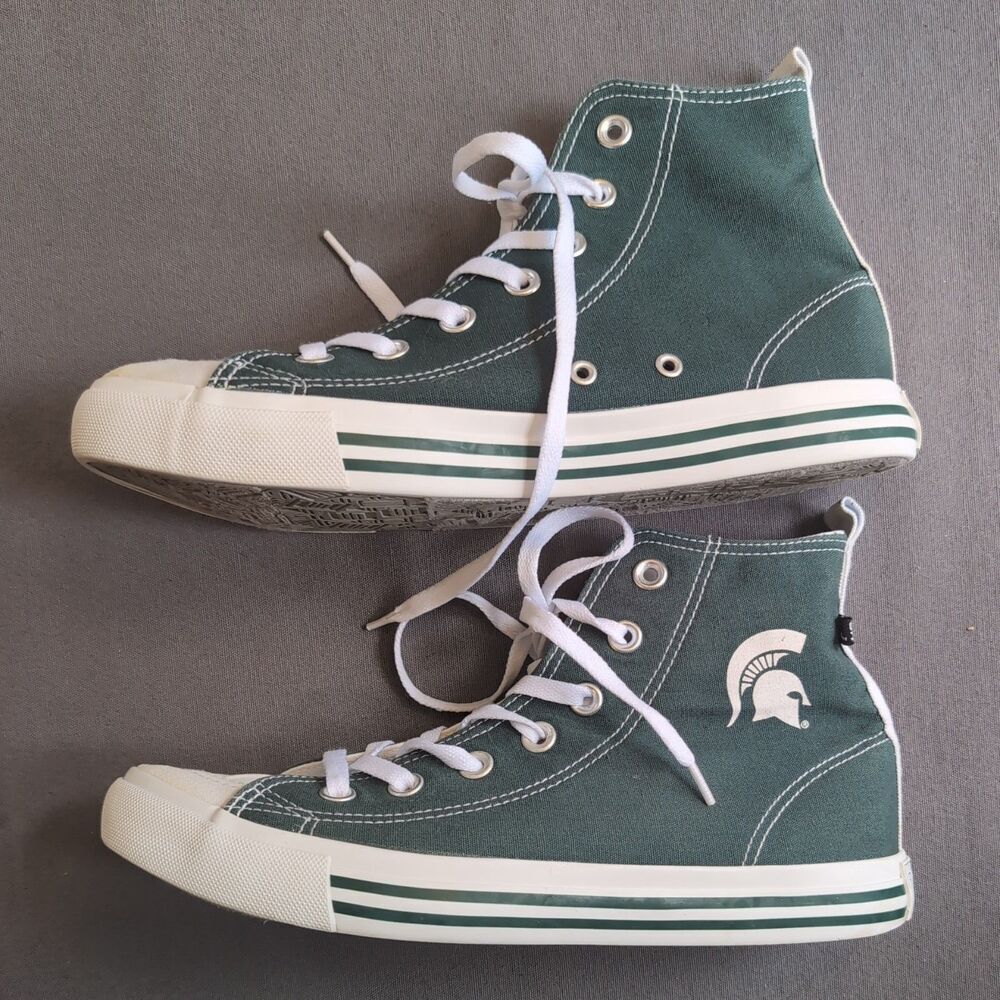 MSU Women's Michigan State Spartans Canvas High Top Shoes 9M Green and White